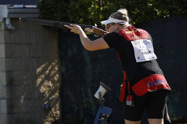 IPA86397900 - Isabel Wassing of Germany competes on the first day of the ISSF World Cup Shotgun event at the Concaverde Shooting Range on July 5, 2025, in Lonato del Garda, Italy.  Copyright: xRichardxMorgano IPAxSportx xx 86397900