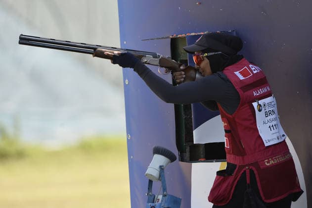 IPA86397914 - Alasam Maryam of Bahrain competes on the first day of the ISSF World Cup Shotgun event at the Concaverde Shooting Range on July 5, 2025, in Lonato del Garda, Italy.  Copyright: xRichardxMorgano IPAxSportx xx 86397914