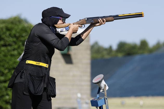 IPA86397931 - Hassani Maryam of Bahrain takes a shot during the first day of the ISSF World Cup Shotgun competition at the Concaverde Shooting Range on July 5, 2025, in Lonato del Garda, Italy.  Copyright: xRichardxMorgano IPAxSportx xx 86397931