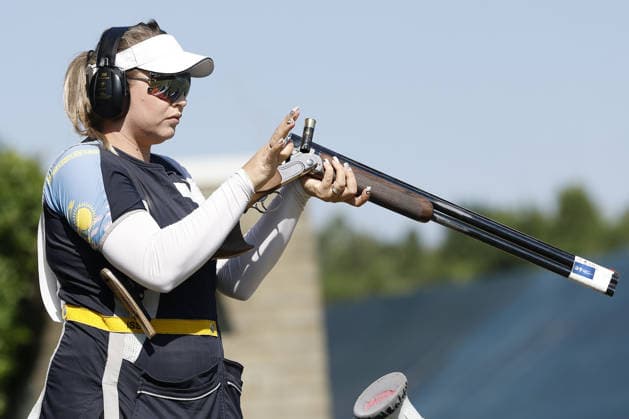 IPA86397969 - Lidiya Basharova of Kazakhstan competes on the first day of the ISSF World Cup Shotgun event at the Concaverde Shooting Range on July 5, 2025, in Lonato del Garda, Italy.  Copyright: xRichardxMorgano IPAxSportx xx 86397969