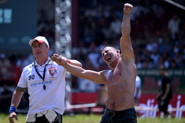 665th Historic Kirkpinar Oil Wrestling Festival in Turkiye s Edirne EDIRNE, TURKIYE - JULY 5: Wrestlers compete in various categories during the 665th Historic Kirkpinar Oil Wrestling Festival at the Sarayici Er Meydani wrestling grounds in Edirne, Turkiye, on July 5, 2026. Gokhan Balci Anadolu Edirne Turkey. Editorial use only. Please get in touch for any other usage.  Copyright: x2026xAnadoluxGokhanxBalcix