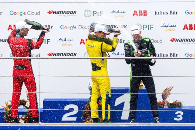2026 FORMULA E SHANGHAI ePRIX podium, portrait, DI GRASSI Lucas (bra), Lola Yamaha ABT Formula E Team, Lola T002, portrait VERGNE Jean-Eric (fra), CitroÃ«n Racing Formula E Team, CitroÃ«n, portrait during the Shanghai ePrix, 12th and 13th round of the 2025-26 ABB FIA Formula E World Championship, WM, Weltmeisterschaft on the Shanghai International Circuit from July 3 to 5, 2026 in Shanghai, China - ShanghaiChina  Copyright: xDamienxDoumerguex