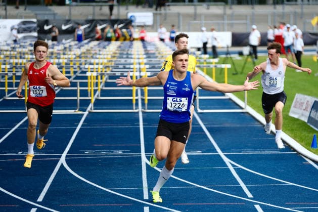 Deutsche Meisterschaften U23 U18; Bochum-Wattenscheid, 05.07.2026 Luca Koch (LAC Erdgas Chemnitz, SN) gewinnt sein Halbfinale über 110m Hürden und feiert; Deutsche Meisterschaften U23 U18; Bochum-Wattenscheid, 05.07.2026 *** German U23 and U18 Championships, Bochum-Wattenscheid, July 5, 2026: Luca Koch of LAC Erdgas Chemnitz (SN) wins his semifinal in the 110-meter hurdles and celebrates at the German U23 and U18 Championships in Bochum-Wattenscheid, July 5, 2026 Copyright: xBEAUTIFULxSPORTS Piepenstockx