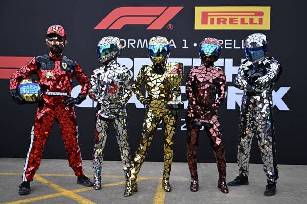 RECORD DATE NOT STATED 5th July 2026; Silverstone Circuit, Northamptonshire, England; FIA Formula 1 2026 British F1 Grand Prix; Race Day; Glitterball figures in the paddock at Silverstone SimonxWest