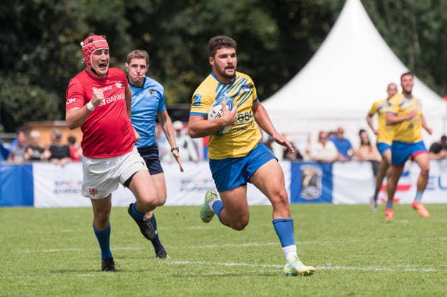 Rugby, Männer, Saison 2026, Europe 7s Championship Hamburg 7s, Spiel um Platz 9: UKR - CZE, Steinwiesenweg (Hamburg), Tag 3, 05.07.2026 Krystof Uchytil ( 3, Tschechien), Yevhen Davydov ( 7, Ukraine, Ballträger) Hamburg Deutschland *** Rugby, Men, 2026 Season, Europe 7s Championship Hamburg 7s, 9th-Place Match: UKR vs. CZE, Steinwiesenweg, Hamburg, Day 3, July 5, 2026 Krystof Uchytil 3, Czech Republic, Yevhen Davydov 7, Ukraine, ball carrier, Hamburg, Germany