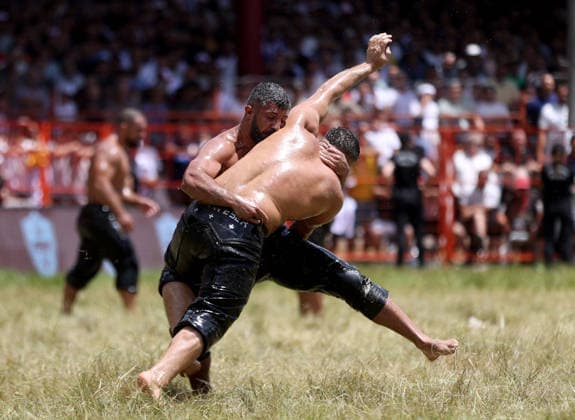 665th Historic Kirkpinar Oil Wrestling Festival in Turkiye s Edirne EDIRNE, TURKIYE - JULY 5: Wrestlers compete in various categories during the 665th Historic Kirkpinar Oil Wrestling Festival at the Sarayici Er Meydani wrestling grounds in Edirne, Turkiye, on July 5, 2026. Ozgun Tiran Anadolu Edirne Turkey. Editorial use only. Please get in touch for any other usage.  Copyright: x2026xAnadoluxOzgunxTiranx