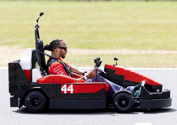 SILVERSTONE - Lewis Hamilton (Ferrari) in a LEGO kart during the drivers parade at the Silverstone circuit for the British Grand Prix. SANDER KONING ANP xVIxANPxSportx xxANPxIVx 562860848 originalFilename: 562860848.jpg