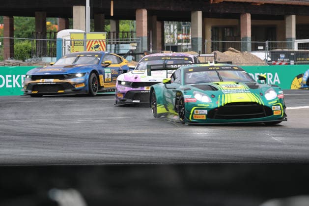 Nicki Thiim (DK Comtoyou Racing, 7), Aston Martin Vantage GT3 followed by Finn Wiebelhaus (D HRT Ford Racing, 64), Ford Mustang GT3 Evo and Arjun Maini (IND HRT Ford Racing, 36), Ford Mustang GT3 Evo, DTM (German Touring Car Championship) - Round 4 - Race 2, Norisring on 05.07.2026. Bayern Deutschland Copyright: xO.Frankex