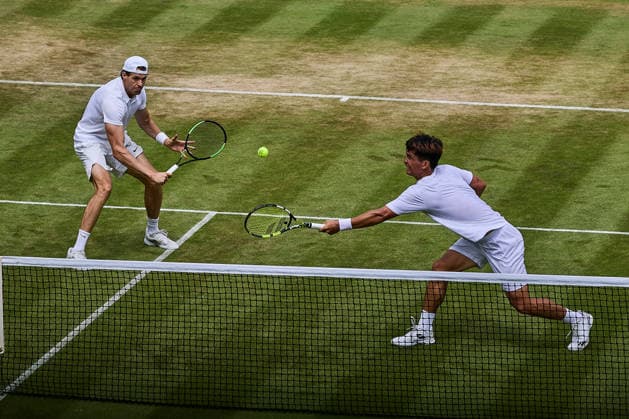 July 5, 2026, London, London, Great Britain: Hendrik Jebens of Germany, Ray Ho of Chinese Taipei returns with backhand during The Championships Wimbledon , 5.7.2026 in London (All England Lawn Tennis and Croquet Club), Great Britain Tennis 2026: Grand Slam: The Championships Wimbledon: 6th Day: 3rd Round: ANDREOZZI GUINARD 7:6 6:4 HO JEBENS  - ZUMAs343 20260705_zsp_s343_095 Copyright: xMathiasxSchulzx
