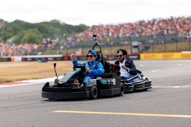 July 5, 2026, Silverstone, Northamptonshire, United Kingdom: ANDREA KIMI ANTONELLI (12, Mercedes AMG Petronas F1 Team, ITA, Italian F1 Driver, W17) with FIA President MOHAMMED BEN SULAYEM with LEGO Karts during the drivers parade on race day (Sunday) at the Formula 1 Pirelli British Grand Prix 2026 at Silverstone Circuit F12026: British Grand Prix  - ZUMAr193 20260705_zsp_r193_096 Copyright: xSaraxRuffonix