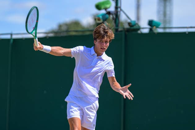 Day Seven: The Championships - Wimbledon 2026 LONDON, ENGLAND JULY 05 - Leonardo Storck Franca of Brazil during Boy’s Single First Round Jamie Mackenzie of Germany at The Wimbledon Lawn Tennis Championship at Wimbledon on July 05, 2026 in London, England. (Photo by Keeran Marquis)  Copyright: xKeeranxMarquis Fotoarena SPPx Sportspressphoto_SPR185058