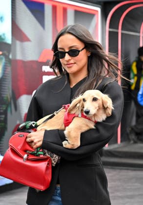 Formula 1, Silverstone, UK, 05 July, 2026. 05 July 2026. The wife of Charles Leclerc, Alexandra Leclerc (Nee Saint Mleux), with their dog Leo arrives at the Formula 1 Pirelli British Grand Prix at Silverstone, Northamptonshire, UK., Credit:Lee Floyd Lee Floyd - B3214 Avalon UK, Northamptonshire, London, Silverstone  Copyright: xLeexFloydx xLeexFloydx-xB3214x xAvalonx 1114585147