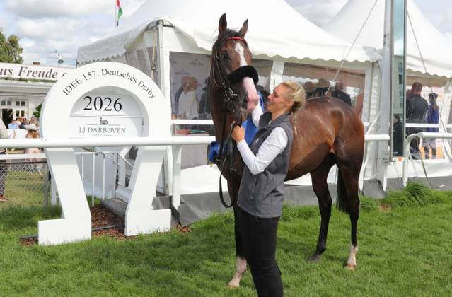 05.07.2026, GER,Reitsport, Rennen 8 IDEE 157. Deutsches Derby , Derby Meeting Hamburg - Galopprennen, Hamburger Renn-Club e.V., Galopprennbahn Hamburg Horn, Hamburg Derbysieger IDEE 157. Deutsches Derby Hengst Dardanos ( 15) vom Stall Bergholz *** July 5, 2026, GER, Equestrian Sports, Race 8 IDEE 157 German Derby, Derby Meeting Hamburg Horse Race, Hamburger Renn Club e.V., Hamburg Horn Racetrack, Hamburg Derby Winner IDEE 157 German Derby, Stallion Dardanos 15 from Bergholz Stables nordphotoxGmbHx xTauchnitz nph00059