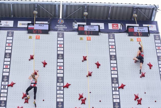 Krakow 05.07.2026. Day 3 of IFSC Speed World Cup Krakow 2026 in Cracow, Poland --- Wspinaczka Sportowa. Puchar Swiata we wspinaczce sportowej na czas Krakow 2026 w Krakowie, dzien 3 Persons shown: Aleksandra Kalucka (POL), Lijuan Deng (CHN) Fot. Dominika Chmura Arena AkcjiFot. Dominika Chmura Arena Akcji NEWSPIX.PL --- newspix.pl 
