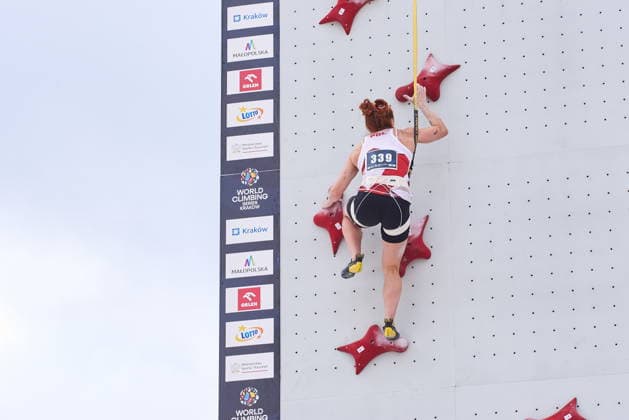 Sport Bilder des Tages Krakow 05.07.2026. Day 3 of IFSC Speed World Cup Krakow 2026 in Cracow, Poland --- Wspinaczka Sportowa. Puchar Swiata we wspinaczce sportowej na czas Krakow 2026 w Krakowie, dzien 3 Persons shown: Patrycja Chudzik (POL) Fot. Dominika Chmura Arena AkcjiFot. Dominika Chmura Arena Akcji NEWSPIX.PL --- newspix.pl 