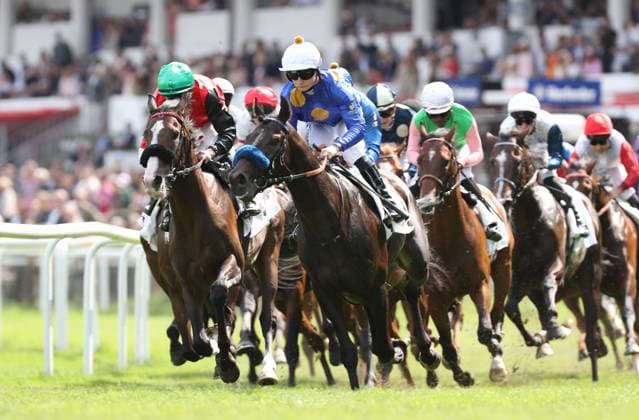 05.07.2026, GER,Reitsport, Rennen 8 IDEE 157. Deutsches Derby , Derby Meeting Hamburg - Galopprennen, Hamburger Renn-Club e.V., Galopprennbahn Hamburg Horn, Hamburg Rennen 8 IDEE 157. Deutsches Derby vl. Hengst Dardanos ( 15) geritten von Wladimir Panov, Hengst Salitos (IRE) ( 03) geritten von Bauyrzhan Murzabayev, Hengst Chiefland (IRE) ( 11) geritten von Cieren Fallon *** July 5, 2026, GER, Equestrian Sports, Race 8 IDEE 157 German Derby, Derby Meeting Hamburg Horse Racing, Hamburger Renn Club e.V., Hamburg Horn Racetrack, Hamburg Race 8 IDEE 157 German Derby: Stallion Dardanos 15 ridden by Wladimir Panov, Stallion Salitos IRE 03 ridden by Bauyrzhan Murzabayev, Stallion Chiefland IRE 11 ridden by Cieren Fallon nordphotoxGmbHx xTauchnitz nph00059