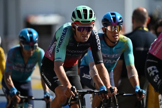 Belgian Tiesj Benoot of Decathlon CMA CGM Team pictured in action during the second stage of the 2026 Tour de France cycling race, a stage of 182km from Tarragona to Barcelona, Sunday 05 July 2026. The 113th edition of the Tour de France starts on Saturday 4 July in Barcelona, Spain, and will finish in Paris, France on the 26th of July. DAVIDxPINTENS  x180436701x