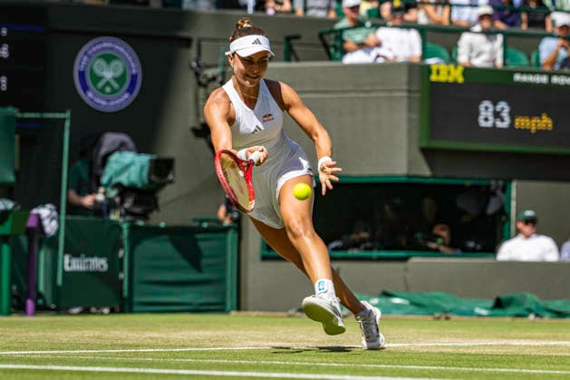 RECORD DATE NOT STATED 5th July 2026; All England Lawn Tennis and Croquet Club, London, England; Wimbledon Tennis Tournament, Day Seven; Iva Jovic (USA) plays a forehand in her fourth round match against Jessica Pegula (USA) GodfreyxPitt