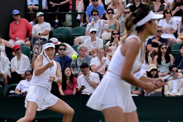 (260705) -- LONDON, July 5, 2026 -- Wang Xinyu (L) Hsieh Su-Wei compete during the women s doubles second round match between Wang Xinyu (China) Hsieh Su-Wei(Chinese Taipei) and Zhang Shuai (China) Elise Mertens(Belgium) at the Wimbledon Tennis Championships in London, Britain, on July 5, 2026. (Photo by Xinhua) (SP)BRITAIN-LONDON-TENNIS-WIMBLEDON-WOMEN S DOUBLES DinendraxHaria 