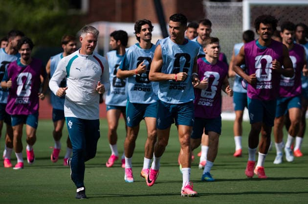 Cristiano Ronaldo of Portugal during Portugal Team training MD-1 at SMU University in Dallas, Texas, United States. (Photo by Riquelve Nata SPP)  Copyright: xRiquelvexNata SPPx Sportspressphoto_SPR185146