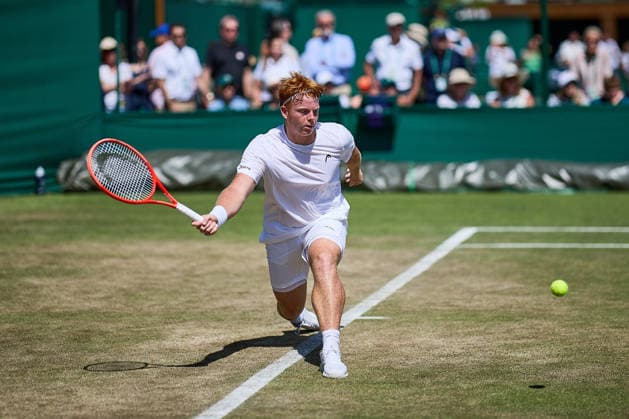 July 5, 2026, London, London, Great Britain: Jamie Mackenzie of Germany returns with forehand during The Championships Wimbledon , 5.7.2026 in London (All England Lawn Tennis and Croquet Club), Great Britain Tennis 2026: Grand Slam: The Championships Wimbledon: 7th Day: 1rd Round Juniors: MACKENZIE 6:3 6: 1 STORCK FRANCA  - ZUMAs343 20260705_zsp_s343_104 Copyright: xMathiasxSchulzx