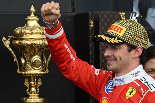 RECORD DATE NOT STATED 5th July 2026; Silverstone Circuit, Northamptonshire, England; FIA Formula 1 2026 British F1 Grand Prix; Race Day; Charles Leclerc of Ferrari on the podium after winning the British Grand Prix SimonxWest