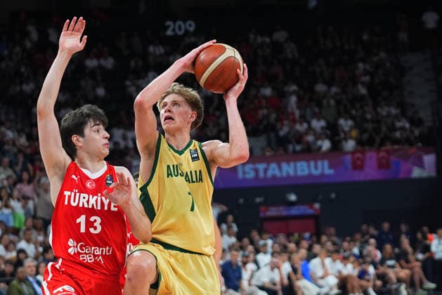Turkiye v Australia - FIBA U17, U 17 Basketball World Cup ISTANBUL, TURKIYE - JULY 5: Luke Paul (7) of Australia in action during the FIBA Under-17 Basketball World Cup third-place game between Turkiye and Australia at the Basketball Development Center in Istanbul, Turkiye, on July 5, 2026. Esra Bilgin Anadolu Istanbul Turkey. Editorial use only. Please get in touch for any other usage.  Copyright: x2026xAnadoluxEsraxBilginx