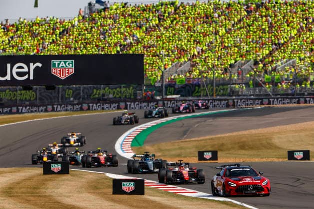 Silverstone, : Motorsport: FIA F1 Grand Prix of Britain on July, 5, 2026, Silverstone, Motorsport: FIA F1 Grand Prix of Britain (Photo by Juergen Tap) Saftey car (Bernd Mayländer) is leading the F1 field, 39 LECLERC Arthur (mco), Scuderia Ferrari SF-26, action Silverstone GBR *** Silverstone, Motorsport: FIA Formula 1 Grand Prix of Great Britain on July 5, 2026, Silverstone, Motorsport: FIA Formula 1 Grand Prix of Great Britain. Photo by Juergen Tap. Safety car: Bernd Mayländer leads the Formula 1 field. 39 LECLERC Arthur Mco, Scuderia Ferrari SF 26. Action at Silverstone, GBR