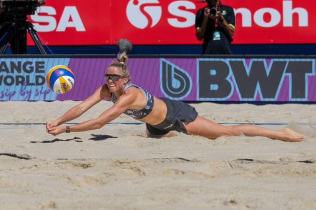 GSTAAD, SWITZERLAND - JULY 5: Megan Kraft (Player No. 1, USA) during the Beach Pro Tour - Elite 16 at Gstaad on July 5, 2026 in Gstaad, Switzerland. Switzerland Copyright: xPeterxWeberx