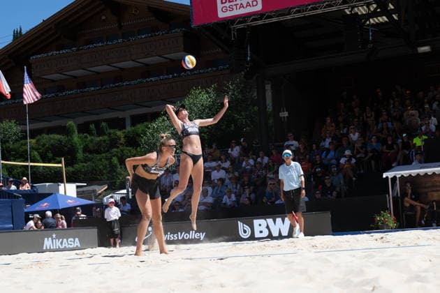 GSTAAD, SWITZERLAND - JULY 5: Kelly Cheng (Player No. 2, USA), Megan Kraft (Player No. 1, USA) during the Beach Pro Tour - Elite 16 at Gstaad on July 5, 2026 in Gstaad, Switzerland. Switzerland Copyright: xPeterxWeberx