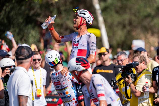 113th Tour de France 2026 - Stage 2 BARCELONA, SPAIN - JULY 5: Stage winner, Isaac Del Toro of Mexico and Tadej Pogacar of Slovenia and UAE Team Emirates - XRG - Polka dot Mountain Jersey react after the 113th Tour de France 2026, Stage 2 a 168.5km stage from Tarragona to Barcelona 109m UCIWT on July 05, 2026 in Barcelona, Spain. Barcelona Spain Copyright: xAlbertoxGardinx AGardin_20260705_Cycling_Tour de France_Stage 2__0006