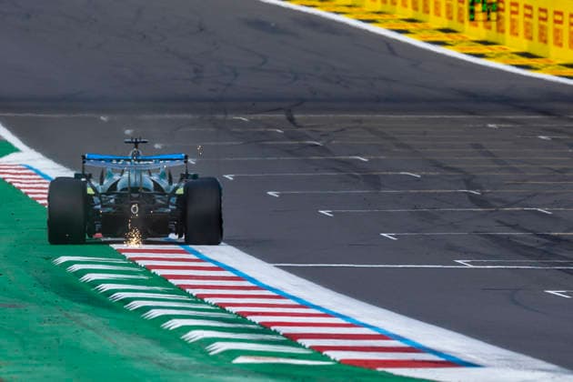 RECORD DATE NOT STATED 5th July 2026; Silverstone Circuit, Northamptonshire, England; FIA Formula 1 2026 British F1 Grand Prix; Race Day; Sparks fly from Fernando Alonso in his Aston Martin Aramco F1 Team Aston Martin Aramco-Honda AMR26 Honda RA626H TimxWilliams