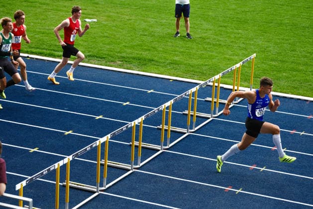 Deutsche Meisterschaften U23 U18; Bochum-Wattenscheid, 05.07.2026 Luca Koch (LAC Erdgas Chemnitz, SN) den Vorlauf über 110m Hürden mit klarem Vorsprung gewonnen ; Deutsche Meisterschaften U23 U18; Bochum-Wattenscheid, 05.07.2026 *** German U23 and U18 Championships, Bochum Wattenscheid, July 5, 2026: Luca Koch (LAC Erdgas Chemnitz) won the 110-meter hurdles heat by a clear margin. German U23 and U18 Championships, Bochum Wattenscheid, July 5, 2026 Copyright: xBEAUTIFULxSPORTS Piepenstockx