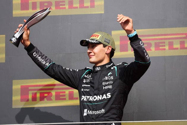 F1 - BRITISH GRAND PRIX 2026 RUSSELL George (gbr), Mercedes AMG F1 Team W17, portrait podium during the Formula 1 British Grand Prix 2026, 9th round of the 2026 Formula One World Championship, WM, Weltmeisterschaft from July 3 to 5, 2026 on the Silverstone Circuit, in Silverstone, United Kingdom - SilverstoneUnited Kingdom  Copyright: xEricxAlonsox
