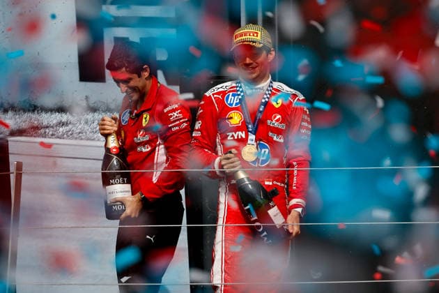 F1 - BRITISH GRAND PRIX 2026 LECLERC Charles (mco), Scuderia Ferrari SF-26, portrait Podium celebration during the Formula 1 British Grand Prix 2026, 9th round of the 2026 Formula One World Championship, WM, Weltmeisterschaft from July 3 to 5, 2026 on the Silverstone Circuit, in Silverstone, United Kingdom - SilverstoneUnited Kingdom  Copyright: xPauloxMariax