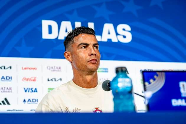 DALLAS - Cristiano Ronaldo of Portugal at the 2026 World Cup, Portugal MD-1 press conference, PK, Pressekonferenz at AT&T Stadium on July 5, 2026 in Dallas, United States. (Photo by Stefan Koops EYE4IMAGES DeFodi Images) - *** DALLAS: Cristiano Ronaldo of Portugal at the 2026 World Cup, Portugal s Match Day 1 press conference at AT&T Stadium on July 5, 2026, in Dallas, United States. Photo by Stefan Koops, EYE4IMAGES, DeFodi Images