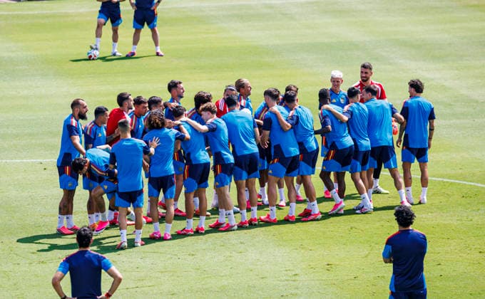Spain national team, Nationalteam World Cup 05 07 2026 The group during the Spanish national team s training session at Cotton Bowl in Dallas, United States of America on July 05, 2026. Photo (PGS Photo Agency) Chattanooga usa Copyright: xPGSxPhotoxAgencyx