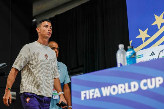 Portugal s Cristiano Ronaldo during the press conference, PK, Pressekonferenz in Dallas, USA, 5 July 2026. Portugal will face Spain in the Round of 16 match at the 2026 FIFA World Cup, WM, Weltmeisterschaft, Fussball on 6 July 2026. Portugal press conference !ACHTUNG: NUR REDAKTIONELLE NUTZUNG!  Copyright: xMariscalx GRAF1599 20260705-55020809394_1