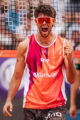 Beachvolleyball Männer Allianz German Beach Tour 2026 Tourstop München 05.07.2026 Niklas Held jubelt München Zentraler Hochschulsport: Beach- Bayern Deutschland *** Men s Beach Volleyball: Allianz German Beach Tour 2026, Munich Stop, July 5, 2026; Niklas Held celebrates; Munich; Central University Sports; Beach; Bavaria; Germany