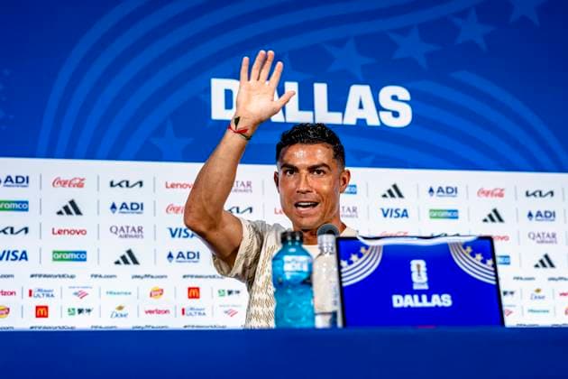 DALLAS - Cristiano Ronaldo of Portugal at the 2026 World Cup, Portugal MD-1 press conference, PK, Pressekonferenz at AT&T Stadium on July 5, 2026 in Dallas, United States. (Photo by Stefan Koops EYE4IMAGES DeFodi Images) - *** DALLAS: Cristiano Ronaldo of Portugal at the 2026 World Cup, Portugal s Match Day 1 press conference at AT&T Stadium on July 5, 2026, in Dallas, United States. Photo by Stefan Koops, EYE4IMAGES, DeFodi Images