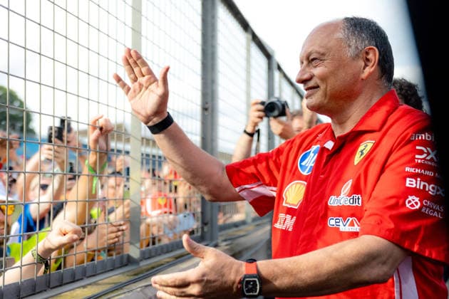 July 5, 2026, Silverstone, Northamptonshire, United Kingdom: FREDERIK VASSEUR during Scuderia Ferrari team celebration in the pit lane on race day after winning the grand prix (P1 for Charles Leclerc and P3 for Lewis Hamilton) at the Formula 1 Pirelli British Grand Prix 2026 at Silverstone Circuit Silverstone United Kingdom - ZUMAr193 20260705_zsp_r193_138 Copyright: xSaraxRuffonix