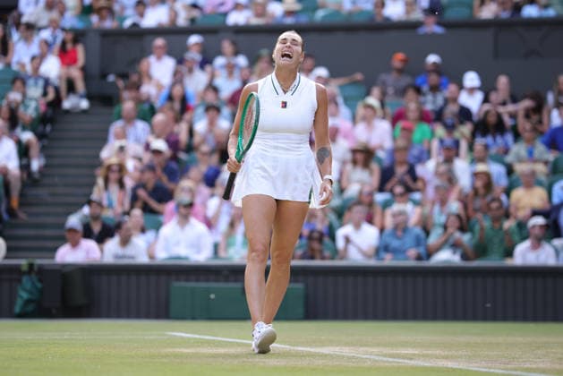 Aryna Sabalenka, BLR, during fourth round of 2026 All England Lawn Tennis Championships at Wimbledon, womens singles, London, 05 07 2026; - *** Aryna Sabalenka, BLR, during the fourth round of the 2026 All England Lawn Tennis Championships at Wimbledon, women s singles, London, July 5, 2026 