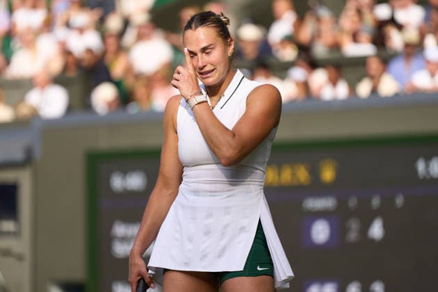 2026 Wimbledon, July 05, Day 7 LONDON, - JULY 5: Aryna Sabalenka reacts on Centre court against Naomi Osaka of Japan in the fourth round during the 2026 Wimbledon, July 05, Day 7 at The all England club, Wimbledon on July 5, 2026 in London,GBR. London The all England club, Wimbledon GBR Copyright: xPeterxvanxdenxBerg ISIxPhotosx 9462