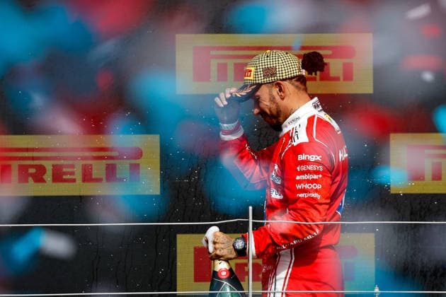F1 - BRITISH GRAND PRIX 2026 HAMILTON Lewis (gbr), Scuderia Ferrari SF-26, portrait Podium celebration during the Formula 1 British Grand Prix 2026, 9th round of the 2026 Formula One World Championship, WM, Weltmeisterschaft from July 3 to 5, 2026 on the Silverstone Circuit, in Silverstone, United Kingdom - SilverstoneUnited Kingdom  Copyright: xPauloxMariax