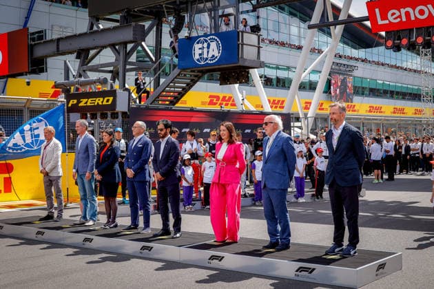 F1 - BRITISH GRAND PRIX 2026 Grid atmosphere and ceremony, BEN SULAYEM Mohammed (uae), President of the FIA, portrait, DOMENICALI Stefano (ita), Chairman and CEO Formula One Group FOG, portrait, during the Formula 1 British Grand Prix 2026, 9th round of the 2026 Formula One World Championship, WM, Weltmeisterschaft from July 3 to 5, 2026 on the Silverstone Circuit, in Silverstone, United Kingdom - SilverstoneUnited Kingdom  Copyright: xPauloxMariax