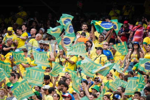 World Cup 2026: Brazil - Norway East Rutherford, New Jersey , USA 20260705. Brazilian supporters before the round of 16 match between Brazil and Norway during the 2026 FIFA World Cup, WM, Weltmeisterschaft, Fussball at the New Jersey Stadium. Photo: Terje Pedersen NTB East Rutherford, New Jersey United States EDITORIAL USE ONLY. RESTRICTED USE FOR BETTING COMPANIES Ref:_SPOoRwXfbZ9UY4.jpg *** 2026 World Cup: Brazil vs. Norway, East Rutherford, New Jersey, USA 20260705 Brazilian fans before the Round of 16 match between Brazil and Norway during the 2026 FIFA World Cup at New Jersey Stadium. Photo: Terje Pedersen, NTB. East Rutherford, New Jersey, United States. EDITORIAL USE ONLY. RESTRICTED USE FOR BETTING COMPANIES.  Copyright: xTerjexPedersenx xNTBx