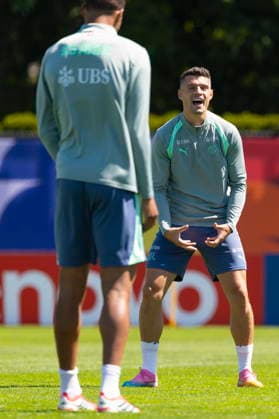 FIFA World Cup, WM, Weltmeisterschaft, Fussball 2026 - Switzerland training session in Vancouver Switzerland s Granit Xhaka gestures during a Switzerland training session at the National Soccer Development Center in Vancouver, Canada, 05 July 2026, during the FIFA World Cup 2026 soccer tournament. Switzerland is scheduled to face Colombia on 07 July. Vancouver Canada  Copyright: xPETERxKLAUNZERx