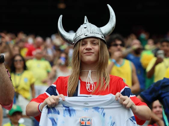 Brazil v Norway: Round of 16 - FIFA World Cup, WM, Weltmeisterschaft, Fussball 2026 Young Fan of Norway wearing Viking style hat before the FIFA World Cup 2026 Round Of 16 match between Brazil and Norway at New York New Jersey Stadium on July 5, 2026 in East Rutherford, New Jersey. East Rutherford New York New Jersey Stadium NJ United States Copyright: xAllstarxPicturexLibraryxLtdx