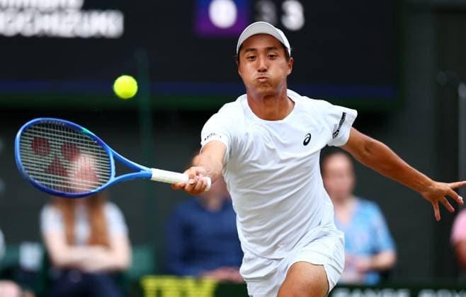 Shintaro Mochizuki during his fourth round match. Wimbledon Tennis Championships, Day 7, The All England Lawn Tennis and Croquet Club, London, UK - 05 Jul 2026London The All England Lawn Tennis and United Kingdom  Copyright: xJamesxMarsh Shutterstockx 16976811hs