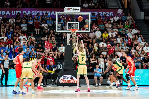 Australia v Turkiye - FIBA U17, U 17 Basketball World Cup 2026 Josh McCann of Australia takes a free throw during the FIBA U17 Basketball World Cup third place game between Turkiye and Australia at BDC Main Venue in Istanbul, Turkey, on July 5, 2026. Istanbul Istanbul Turkey  Copyright: xYagizxGurtugx originalFilename:gurtug-trkiyeva260705_nphva.jpg